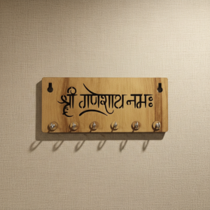 Shri Ganeshay Namah Wooden Key Holder for Wall – Premium MDF Ganpati Wall Key Organizer | Spiritual Home Décor