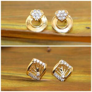 2-Pair Combo Gold Plated AD Stud Earring Set for women and girls