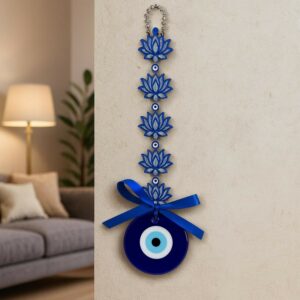 Evil Eye Wall Hanging with Blue Lotus & Om Nazar Battu for Home Office Car Decor