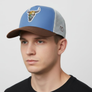Stylish Blue Adjustable Cap with Bull Embroidery Breathable Casual Outdoor Fashion Cap for Men & Women