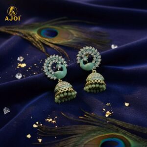 Mint Green Peacock Stone Jhumka Earrings