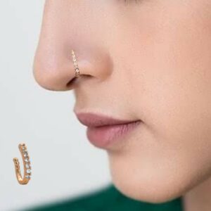 Diamond-Studded Rose Gold Plated Nose Ring/Nath