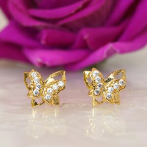 Gold & Diamond-Accented Butterfly Stud Earrings for women & girls