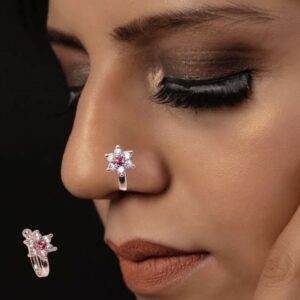 Non-Piercing AD Nose Clip Set - Flower & Gold Pave Hoop