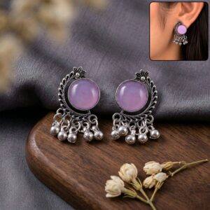 Oxidized Silver Lavender Stone Earrings | Ethnic Antique Jewelry | Women’s Fashion Drops
