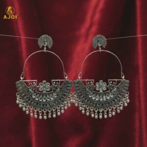 Statement Oxidized Silver Peacock Arch Earrings with Intricate Handcrafted Detailing