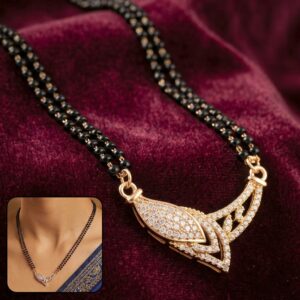 Rose Gold Finish Marquise Eye CZ Pendant with V-Frame Double Strand Mangalsutra