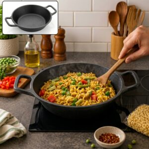 Pre-Seasoned Cast Iron Skillet Fry Pan with Dual Side Handles for Gas & Induction Cooking