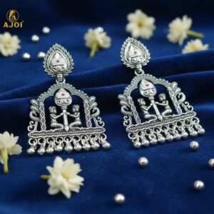 Shivarpan White Pearl Oxidized Silver Temple Earrings
