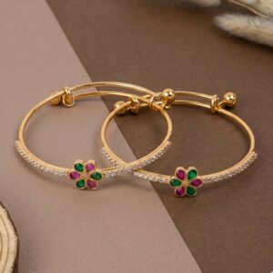 Floral Gemstone Adjustable Gold Finish Bangles