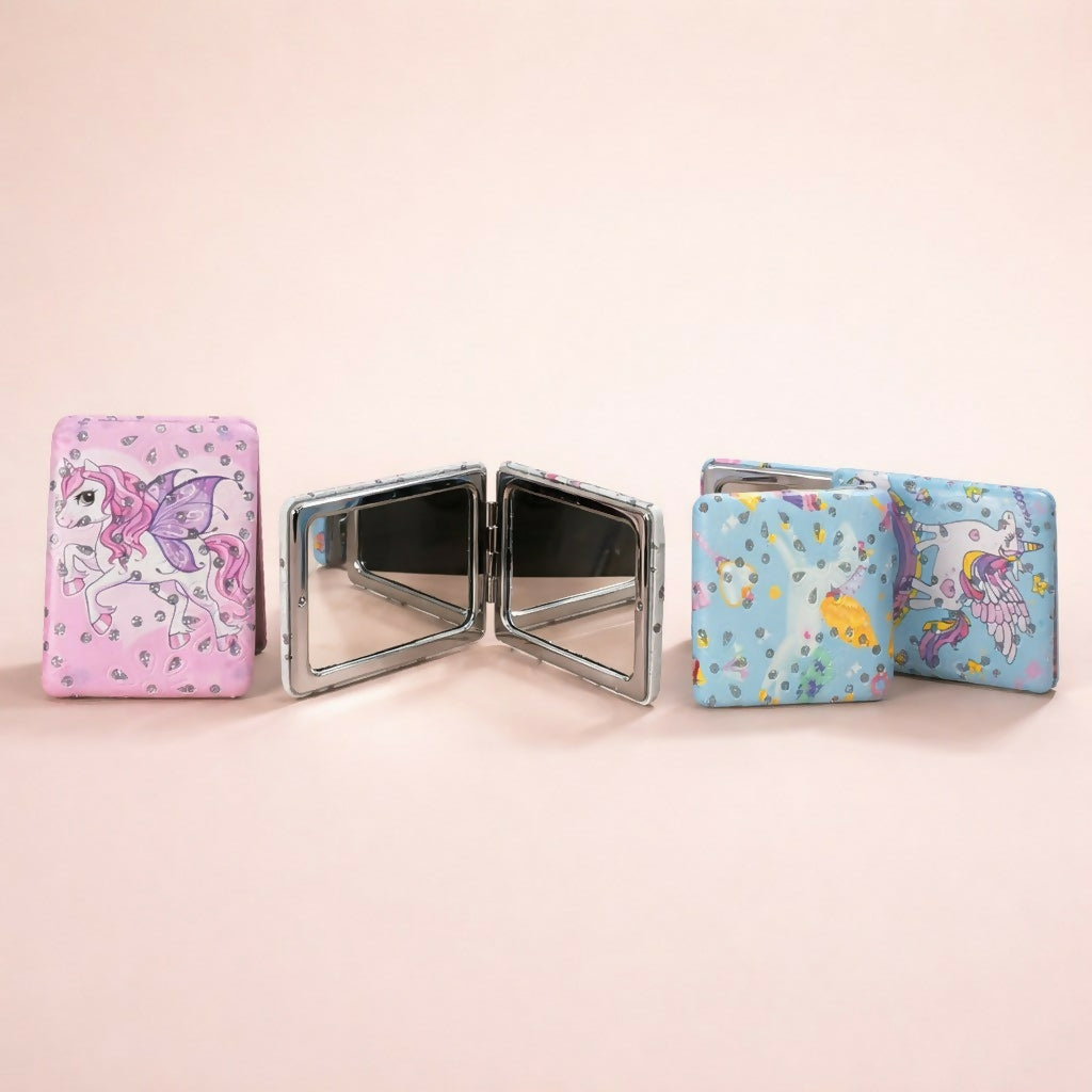 Kids Compact Foldable Pocket Mirror with Cute Cartoon Design