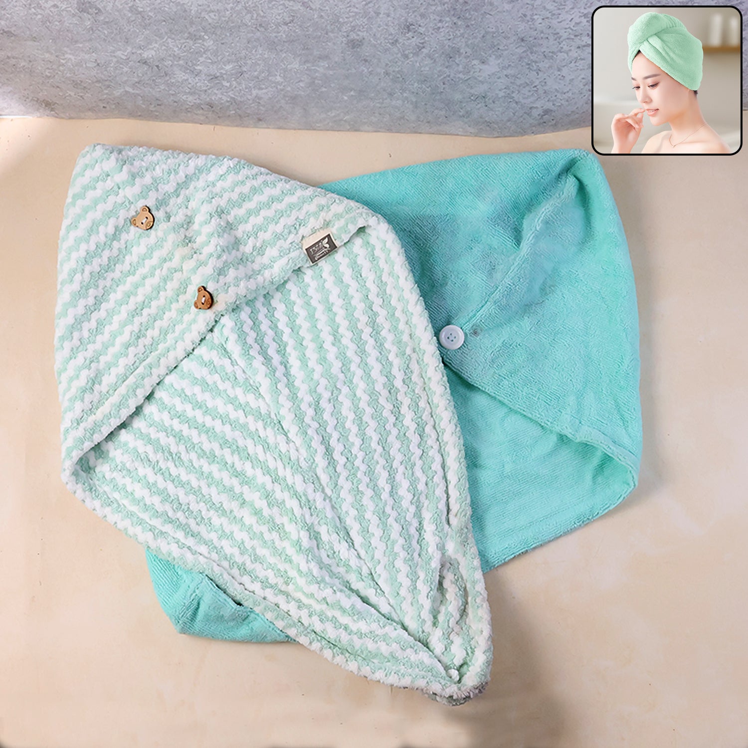 Premium Soft Microfiber Hair Drying Towel Wrap with Button Lock (1 Pc)
