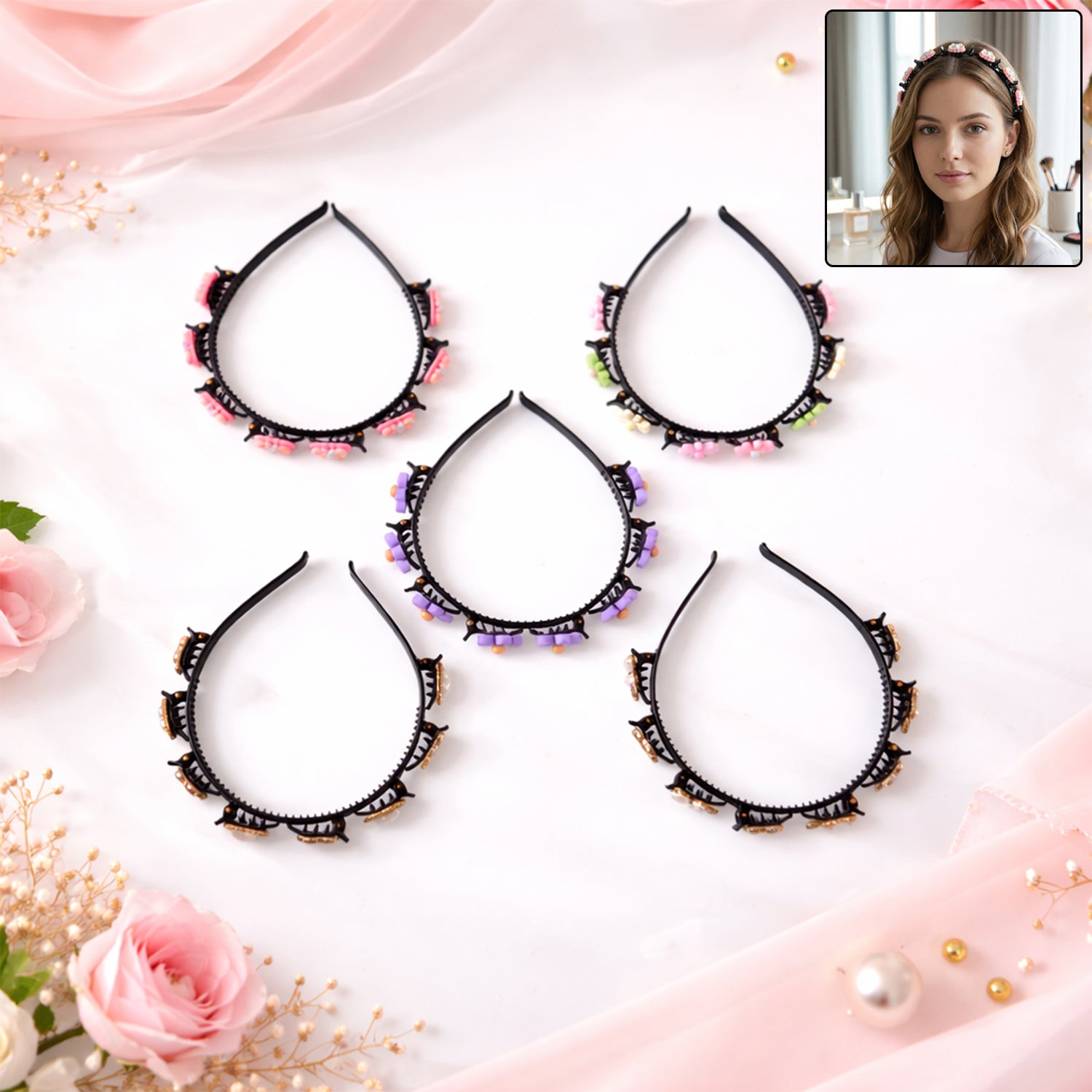 Decorative Floral Beaded Hairband for Women & Girls (1 Pc, Mix Design)