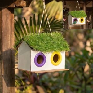 Handcrafted Wooden Bird House Hanging Nest Box with Decorative Roof for Outdoor Garden Use