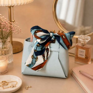 Mini Sky Blue Handbag Organizer with Printed Bow for Women