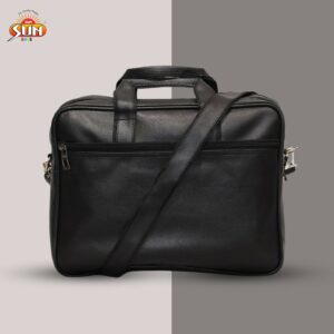 Premium Black Leather Laptop Bag with Shoulder Strap for Office & Travel