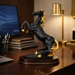 Black Gold Rearing Horse Statue Decorative Home Showpiece
