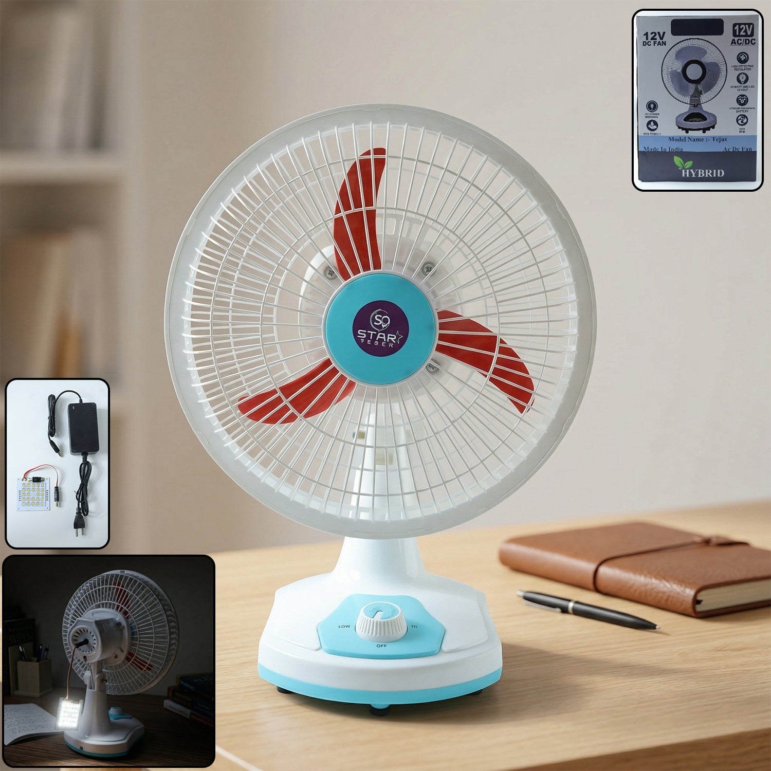 OMEGA 12V Rechargeable Table Fan with LED Light (1 Pc)
