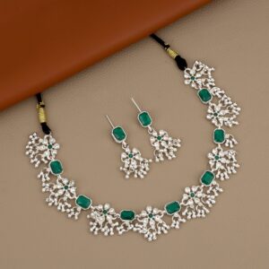 Oxidized Silver Green Teardrop Scallop Choker Set
