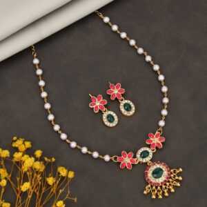 Traditional Gold-Tone Blue Enamel Butterfly Necklace with Pearl Drops