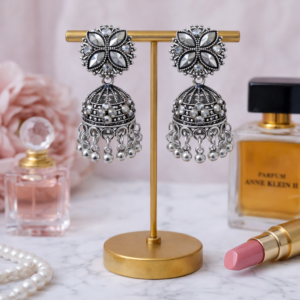 ELEGANT TRADITIONAL SILVER OXIDISE JHUMKA EARRINGS