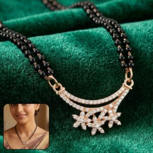 Rose Gold Finish Triple Starburst CZ Cluster Pendant Double Strand Mangalsutra