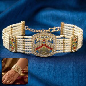 Bridal Pearl and Gold Bracelet with Designer Floral Motif