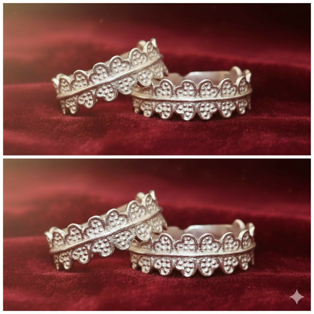 Silver Scalloped Heart Toe Ring Bichiya for women and girls Combo Pack of 2