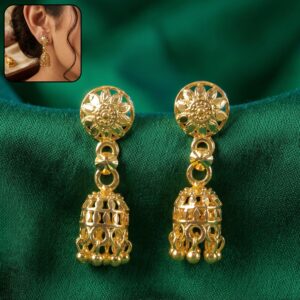 Gold-Plated Traditional Jhumka Earrings with Detailed Chain Design for Special Events