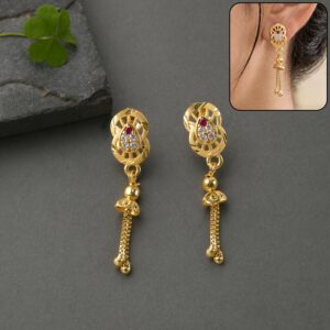 Designer Gold Tone Stone Embellished Tassel Earrings for Women & Girls (1 Pair)