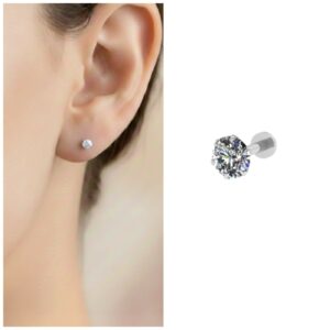 Silver Plated AD Flat Back Labret Stud Earring for women and girls