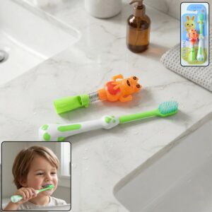 Kids Toothbrush with Cute Cartoon Whistle Toy Set (2 Pc Set)