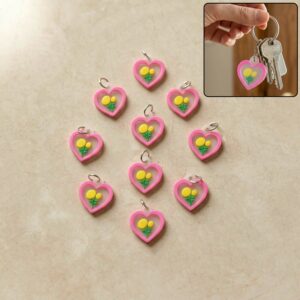 Cute Heart Flower Design Bag Charm Keychain Set (10 Pc)