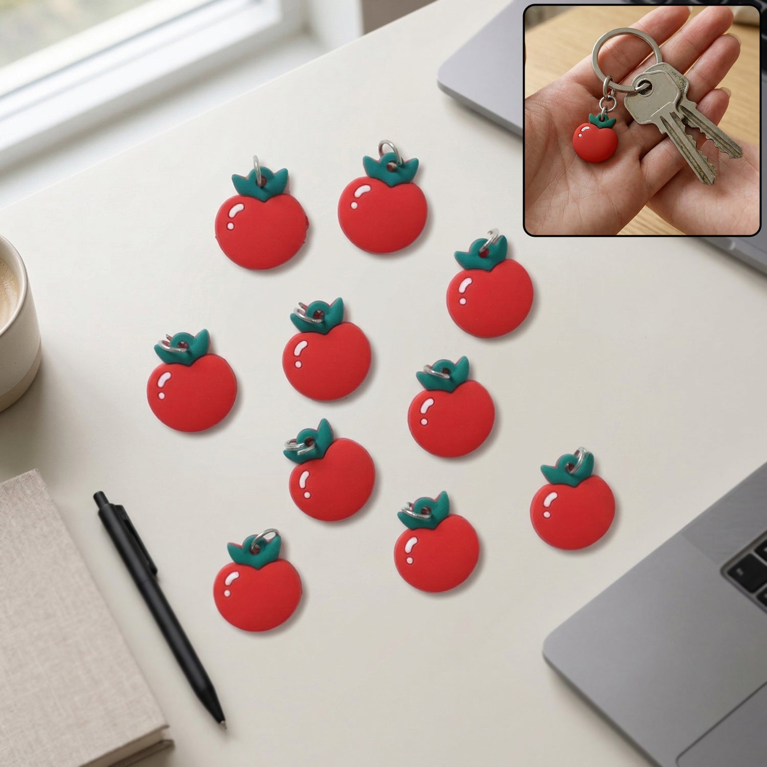 Cute Red Apple Shape Bag Charm Keychain Set (10 Pc)
