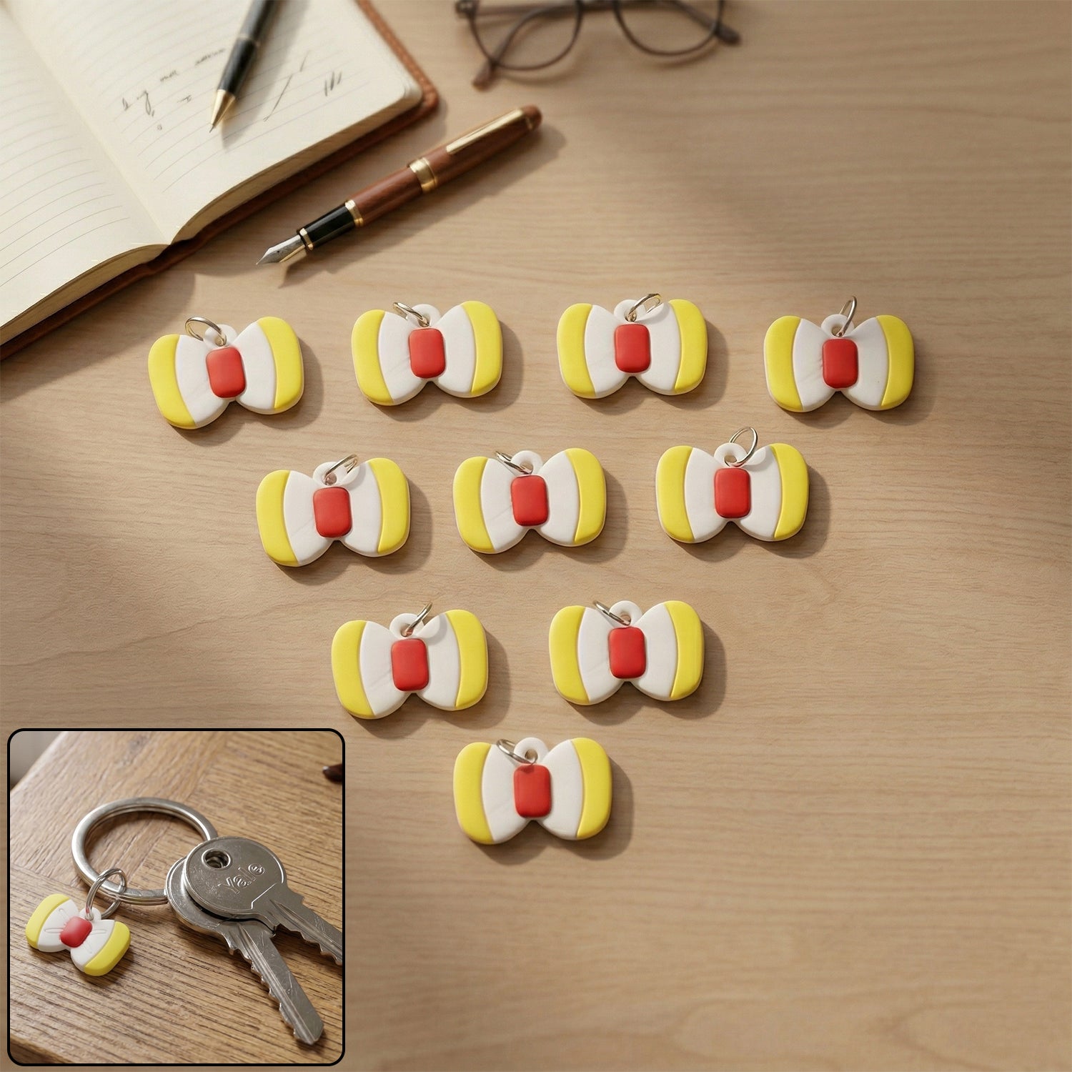 Cute Bow Shape Bag Charm Keychain Set (10 Pc)