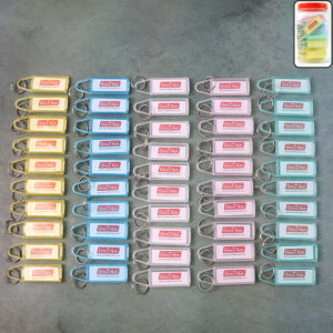 Officemate Key Tag Jar – 50 Pieces Assorted Colour Keychains with Writeable Labels