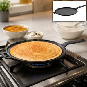 Pre-Seasoned Cast Iron Dosa Tawa with Long Handle