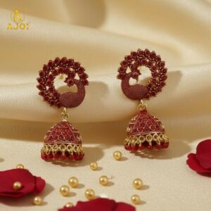 Premium Red Stone Bridal Jhumka Earrings