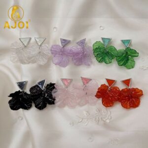 Elegant Floral Gemstone Drop Earrings Set of 6
