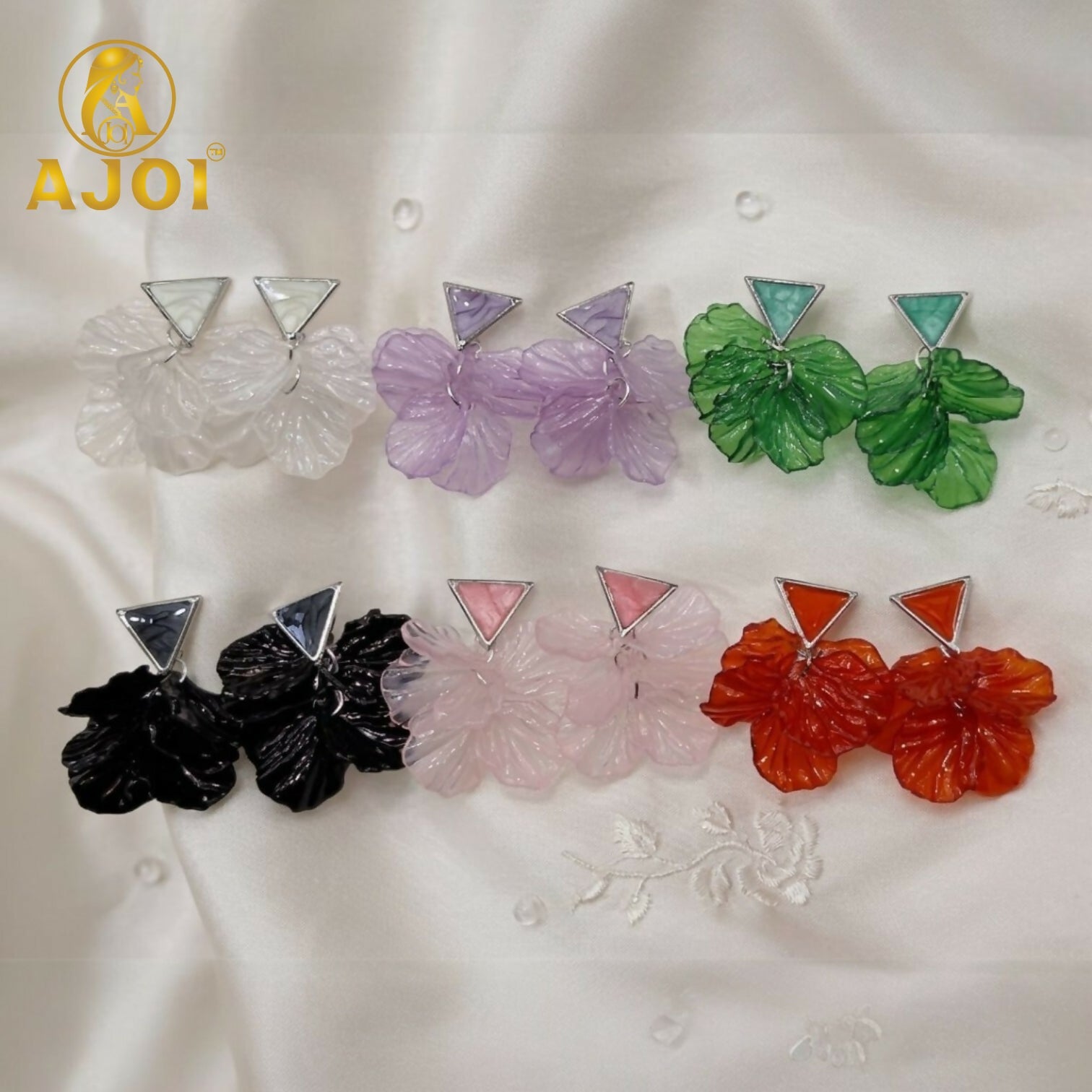 Elegant Floral Gemstone Drop Earrings Set of 6