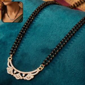 Rose Gold Finish Openwork Floral Petal CZ Pendant Double Strand Mangalsutra