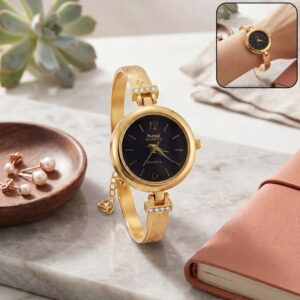 Elegant Golden Bracelet Style Watch with Charm Design & Classic