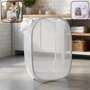 Foldable Mesh Laundry Bag Hamper (1 Pc, 32x56 Cm)