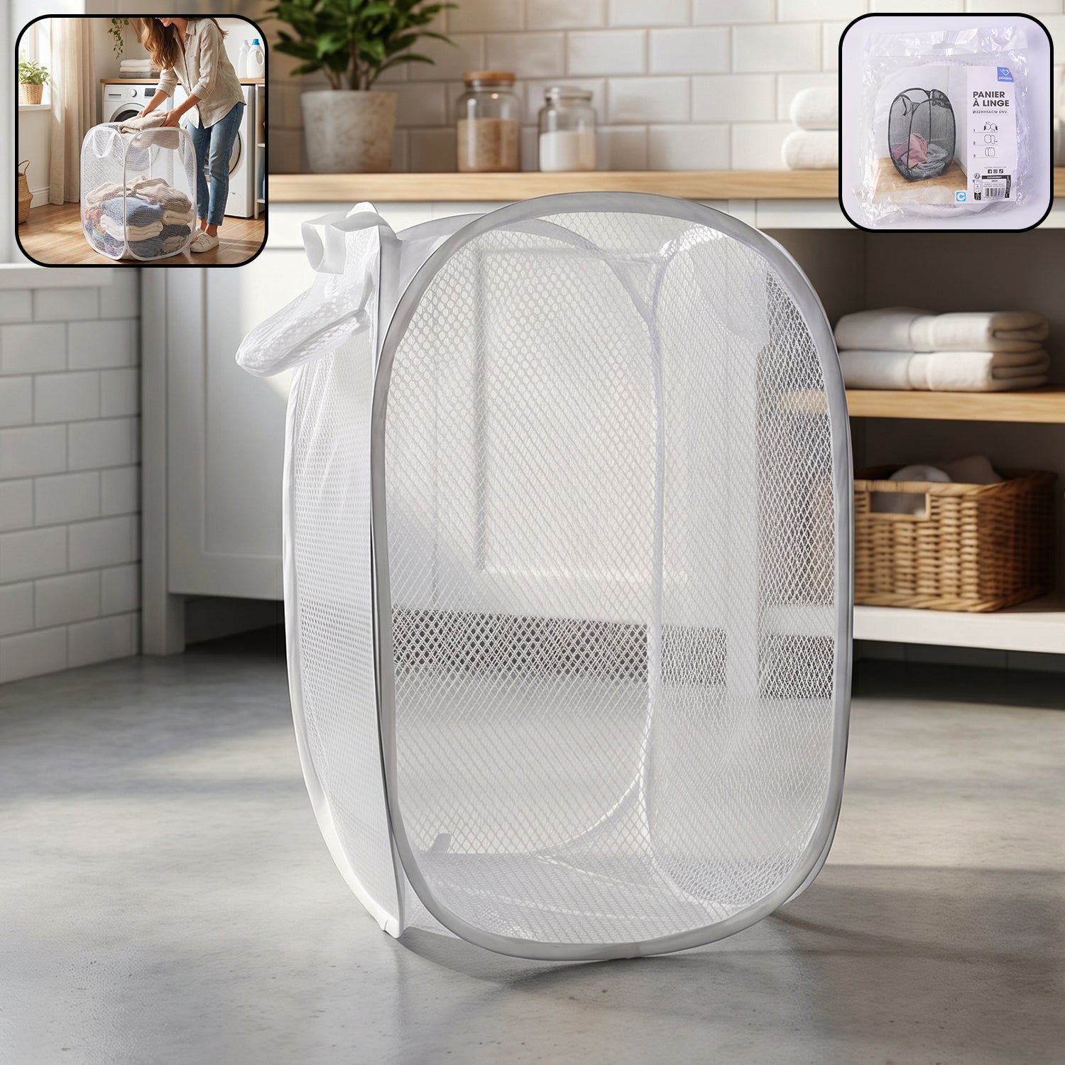 Foldable Mesh Laundry Bag Hamper (1 Pc, 32x56 Cm)