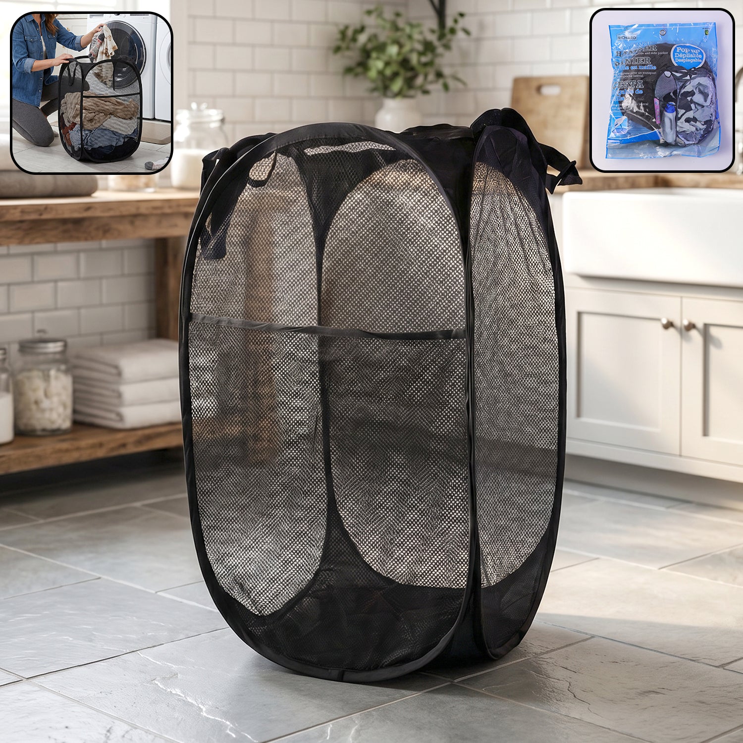 Foldable Mesh Laundry Bag Hamper (1 Pc, 61x35x35 Cm)