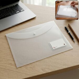 Transparent Button Closure Document File Folder Organizer for Certificates, Papers & Office Storage