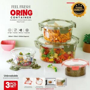 Oring Food Containers with Air-Tight Seal – Microwave & Freezer Safe Set of 3