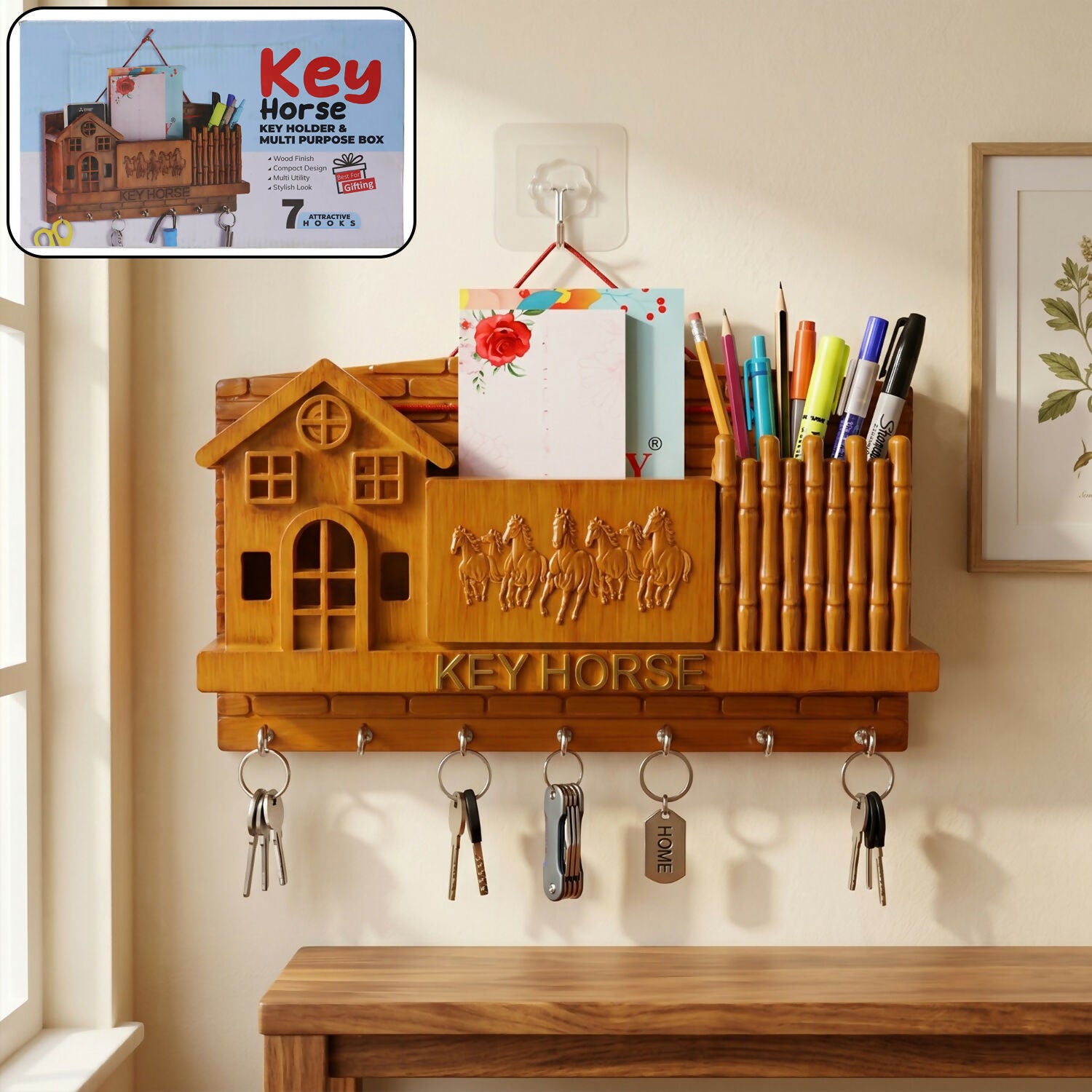 Key Horse Multi-Purpose Key Holder and Organizer with Pen and Card Holder