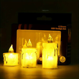 Crystal Melt Trio | Set of 3 pc light Candles Table Centrepiece Flameless Candles Transparent Small Tea Wax Birthday Proposal INS Desktop Decoration Create Atmosphere Candles Tea Lights, Diwali