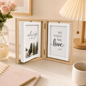 Wooden Double Photo Frame Folding Tabletop 4x6 Display Frame